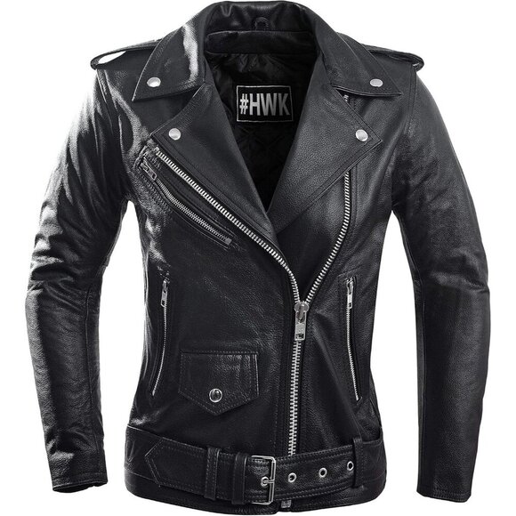 🆕 Hwk Leather Motorcycle Jacket Women Black Genuine Weather Resistant Riding - Picture 1 of 7